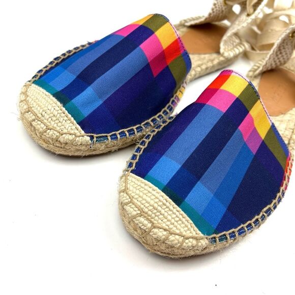 New J. Crew Navy Madras Plaid Lace Up D’Orsay Preppy Espadrille Sandals size 7.5 - Picture 4 of 7